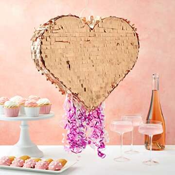 Sparkle and Bash Rose Gold Foil Pull String Heart Pinata, Ideal for Birthday Party Decorations & Sup...