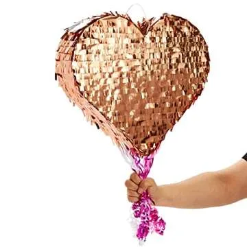 Sparkle and Bash Rose Gold Foil Pull String Heart Pinata, Ideal for Birthday Party Decorations & Supplies, Valentine's Day (15.7 x 13 x 3 In, Small)