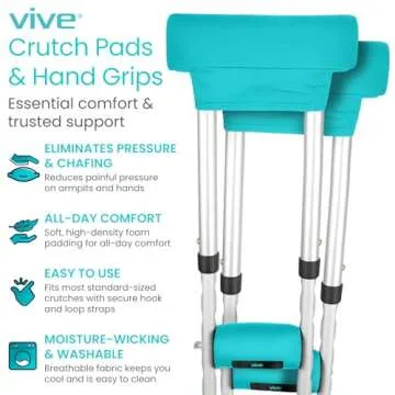Vive Premium Crutch Pads & Hand Grips - Comfortable, Breathable, Machine Washable Padding - Moisture...