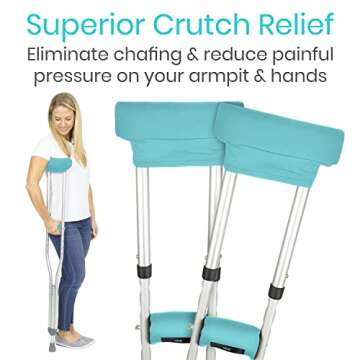 Vive Premium Crutch Pads & Hand Grips - Comfortable, Breathable, Machine Washable Padding - Moisture Wicking & Odor Reducing Pillow Accessory Covers for Adult & Youth Walking Crutches