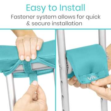 Vive Premium Crutch Pads & Hand Grips - Comfortable, Breathable, Machine Washable Padding - Moisture Wicking & Odor Reducing Pillow Accessory Covers for Adult & Youth Walking Crutches