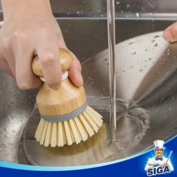 MR.SIGA Bamboo Palm Brush, Scrub Brush for Dishes Pots Pans Kitchen Sink Cleaning, Pack of 2