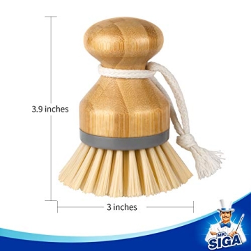 MR.SIGA Bamboo Palm Brush, Scrub Brush for Dishes Pots Pans Kitchen Sink Cleaning, Pack of 2
