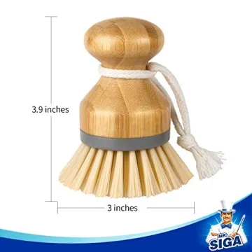 MR.SIGA Bamboo Palm Brush, Scrub Brush for Dishes Pots Pans Kitchen Sink Cleaning, Pack of 2