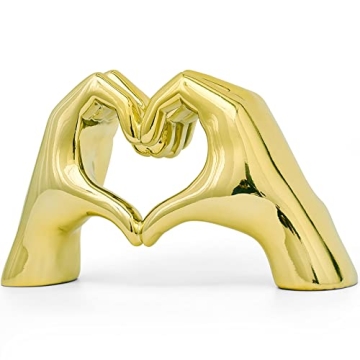 FJS Gold Heart Hands Statue - Elegant Modern Art Home Decor & Perfect Gift