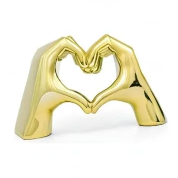 FJS Gold Heart Hands Statue Modern Art Home Decor Gift