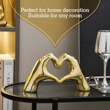 FJS Gold Heart Hands Statue Modern Art Home Decor Gift