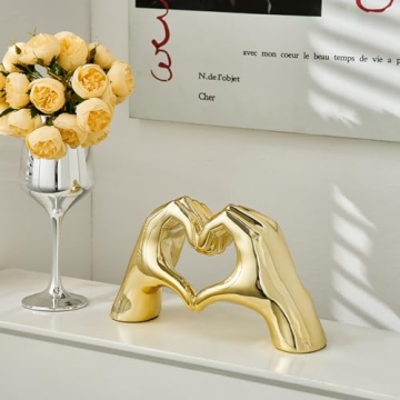 FJS Gold Heart Hands Statue Modern Art Home Decor Gift