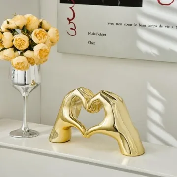 FJS Gold Heart Hands Statue Modern Art Home Decor Gift