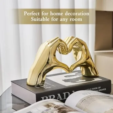 FJS Gold Heart Hands Statue Modern Art Home Decor Gift