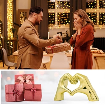 FJS Gold Heart Hands Statue Modern Art Home Decor Gift