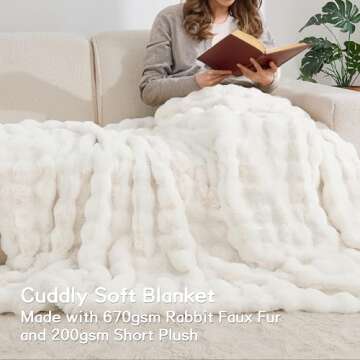 Andency Fluffy Faux Fur Throw Blanket for Couch, Soft Cozy Bubble Blankets for Women, Girls, Snuggy ...