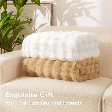 Andency Fluffy Faux Fur Throw Blanket for Couch, Soft Cozy Bubble Blankets for Women, Girls, Snuggy Fuzzy Blanket for Living Room, Sofa, Bed, 50x60 Inches, White, Cream