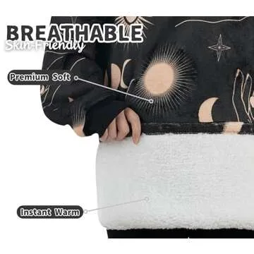 Huglanket Witchy Gifts for Women/Men, Wearable Flannel Spiritual Blanket Hoodie, Super Soft Warm Cozy with Giant Pocket, Spiritual Astrology Zen Gifts - One Size Fits Most