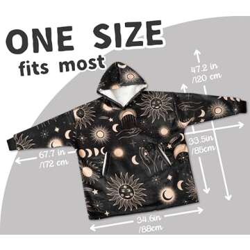 Huglanket Witchy Gifts for Women/Men, Wearable Flannel Spiritual Blanket Hoodie, Super Soft Warm Cozy with Giant Pocket, Spiritual Astrology Zen Gifts - One Size Fits Most