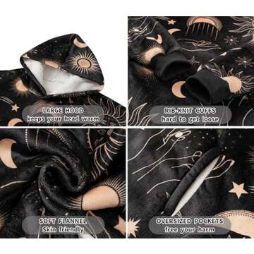 Huglanket Witchy Gifts for Women/Men, Wearable Flannel Spiritual Blanket Hoodie, Super Soft Warm Cozy with Giant Pocket, Spiritual Astrology Zen Gifts - One Size Fits Most