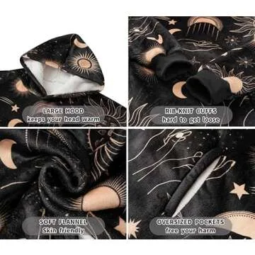 Huglanket Witchy Gifts for Women/Men, Wearable Flannel Spiritual Blanket Hoodie, Super Soft Warm Cozy with Giant Pocket, Spiritual Astrology Zen Gifts - One Size Fits Most