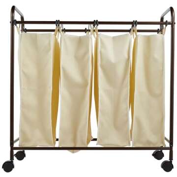 Household Essentials 7173 Rolling Quad Laundry Sorter with Removable Hamper Bags | Antique Bronze Fr...