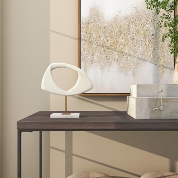 Abstract Polystone Sculpture with Marble Stand - 12x3x13