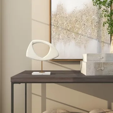 Abstract Polystone Sculpture with Marble Stand - 12x3x13