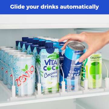 Puricon Drink Organizer for Fridge Pusher Glide, Spring Loaded Fridge Drink Dispenser, Self Pushing ...