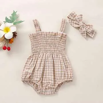 Newborn Baby Girl Bodysuit Sleeveless Halter Frill Romper One-piece Jumpsuit with Headband Summer Clothes Set (Khaki, 3-6 Months)