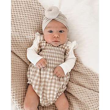 Newborn Baby Girl Bodysuit Sleeveless Halter Frill Romper One-piece Jumpsuit with Headband Summer Clothes Set (Khaki, 3-6 Months)