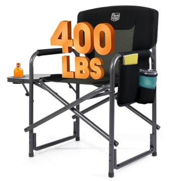 TIMBER RIDGE Lightweight Oversized Camping Chair, Portable Aluminum Directors Chair with Side Table ...