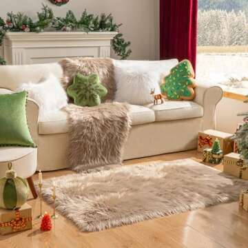 Ashler Faux Fur Rug, Beige Area Rugs, Fluffy Sheepskin Fur Rug, Fuzzy Ultra Soft 2 x 3 Ft Rugs, Machine Washable Shag Rug, Nursery Throw Rugs for Bed, Living, Kids Room