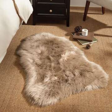 Ashler Faux Fur Rug, Beige Area Rugs, Fluffy Sheepskin Fur Rug, Fuzzy Ultra Soft 2 x 3 Ft Rugs, Machine Washable Shag Rug, Nursery Throw Rugs for Bed, Living, Kids Room