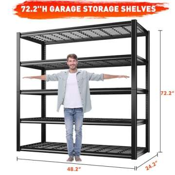 REIBII 3000LBS Garage Shelving Heavy Duty 48.2''W Storage Shelves 72''H Adjustable Metal Shelves for...