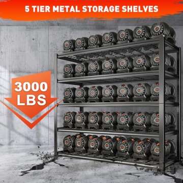 REIBII 3000LBS Garage Shelving Heavy Duty 48.2''W Storage Shelves 72''H Adjustable Metal Shelves for Storage Rack 5 Tier Commercial Garage Shelves Industrial Utility Shelf, 48.2''W X 72.2''H X 24.2''D