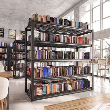 REIBII 3000LBS Garage Shelving Heavy Duty 48.2''W Storage Shelves 72''H Adjustable Metal Shelves for Storage Rack 5 Tier Commercial Garage Shelves Industrial Utility Shelf, 48.2''W X 72.2''H X 24.2''D