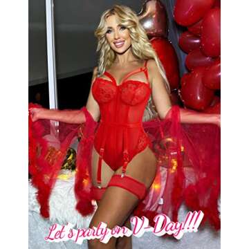 Avidlove Women’s Sexy Lingerie with Garter Belt Deep V Bodysuit