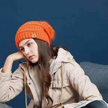 REDESS Women Winter Fleece Lined Pom Pom Beanie Hat