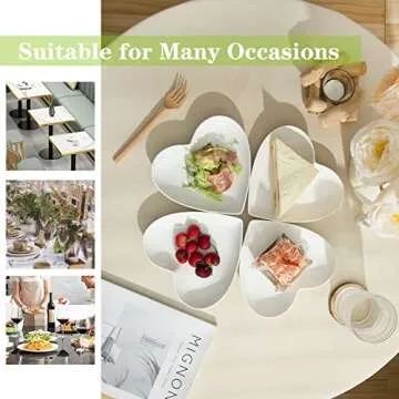 TAMAYKIM 7.5 Inch Porcelain Dinner Plates, Heart Shaped Dessert Plates, White Salad Appetizer Plates, Small Dinnerware Plates Set, Restaurant Dishes, Microwave, Oven & Dishwasher Safe, Set of 8