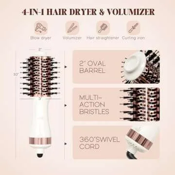 Hair Trends Travel Hair Dryer Brush, Nano Titanium 2 Inch One Step Hair Dryer & Styler Volumizer, Mini Oval Hot Air Brush, White and Rose Gold, HB004