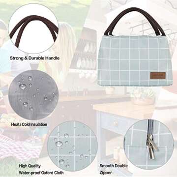 Buringer Insulated Lunch Bag Lunch Box for Women Men Adult Lunch Tote for Work Picnic Travel (Green Plaid)