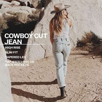 Wrangler Women's Cowboy Cut High Rise Slim Fit Tapered Leg Jean, Stonewash, 5-32