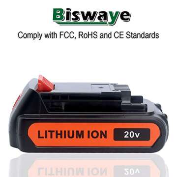 Biswaye 4.0Ah 20V Lithium Battery LBXR20 Compatible with Black and Decker 20V Max Battery LBXR2520 LBXR2020 LB2X3020 LBX20 LB2X4020 & LST522 LHT2220 LST300 20-Volt Max Cordless Power Tools (2-Pack)