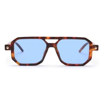 FEISEDY Vintage Square 70s Flat Aviator Sunglasses for Stylish UV Protection