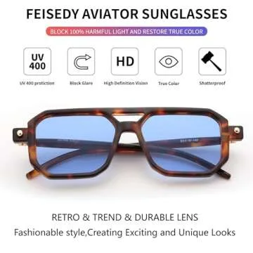 FEISEDY Vintage 70s Square Aviator Sunglasses for All