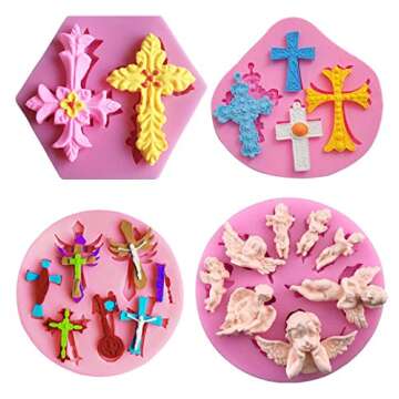 HiParty Cross Cake Fondant Mold, Angel with Wings Silicone Gum Paste Mold, Baptism Party Cake Pop Cu...