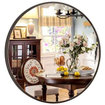 30-Inch Round Wall Mirror - Black Bathroom Mirror with Metal Frame - Modern Hanging Mirror for Entry...