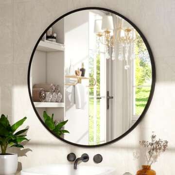 30-Inch Round Wall Mirror - Black Bathroom Mirror with Metal Frame - Modern Hanging Mirror for Entryway, Bathroom, Vanity, Living Room - Stylish Circle Mirror