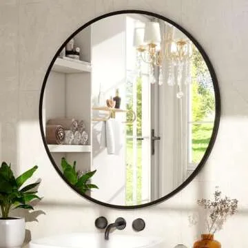 30-Inch Round Wall Mirror - Black Bathroom Mirror with Metal Frame - Modern Hanging Mirror for Entryway, Bathroom, Vanity, Living Room - Stylish Circle Mirror