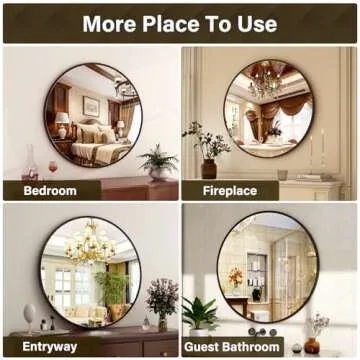 30-Inch Round Wall Mirror - Black Bathroom Mirror with Metal Frame - Modern Hanging Mirror for Entryway, Bathroom, Vanity, Living Room - Stylish Circle Mirror