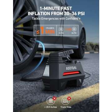 AstroAI Tire Inflator Portable Air Compressor for Car Tires - Digital Pressure Gauge, 12V DC, Emerge...