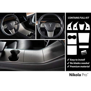 Nikola Pro Tesla Model 3 Center Console Steering Wheel Wrap Kit Bundle (Brushed Titanium)