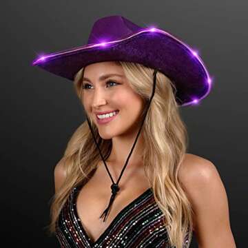 FlashingBlinkyLights Shiny Light Up Purple Cowboy Hat